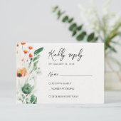 Zomer Wildbloemen groen en sinaasappel RSVP Kaartje (Staand voorkant)