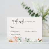 Zomer Wildbloemen groen en sinaasappel RSVP Kaartje (Staand voorkant)