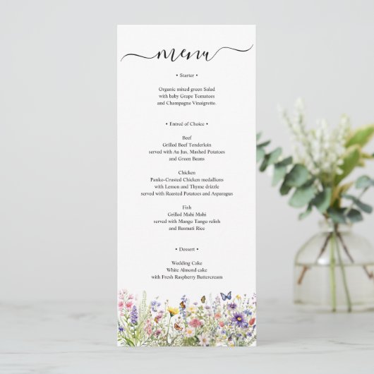 Zomer Wildbloemen Menukaart gepersonaliseerd (Staand voorkant)