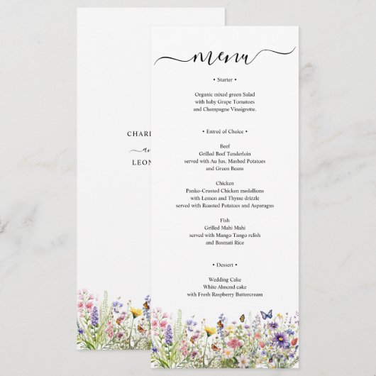 Zomer Wildbloemen Menukaart gepersonaliseerd (Voorkant / Achterkant)