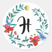 Zomer Wildbloemen Monogram Bruiloft Stickers (Voorkant)