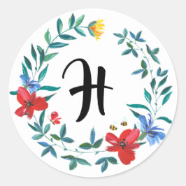 Zomer Wildbloemen Monogram Bruiloft Stickers