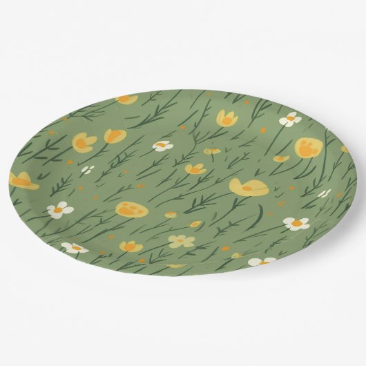 Zomer Wildbloemen op groen Papieren Bordje (Gekanteld)