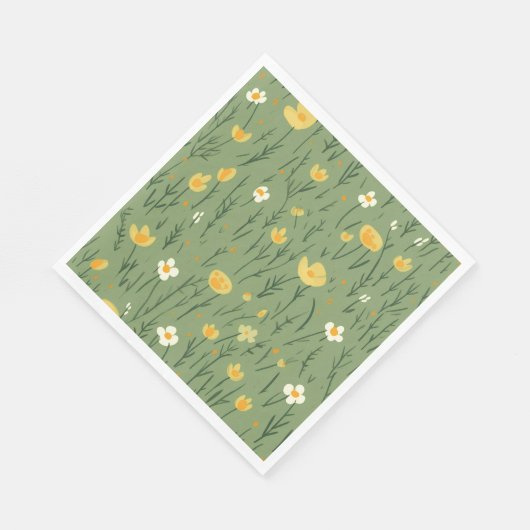 Zomer Wildbloemen op groen Servet (Hoek)