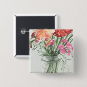 Zomer Wildbloemen - Pinks & Reds Vierkante Button 5,1 Cm (Voorkant /achterkant)
