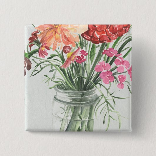 Zomer Wildbloemen - Pinks & Reds Vierkante Button 5,1 Cm (Voorkant)