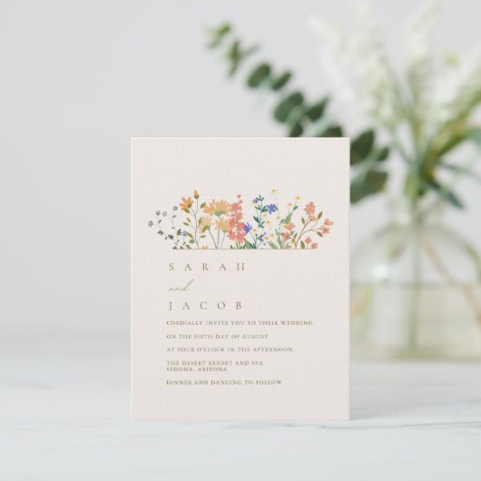 Zomer Wilde Bloem Boho Bruiloft Kaart (Staand voorkant)