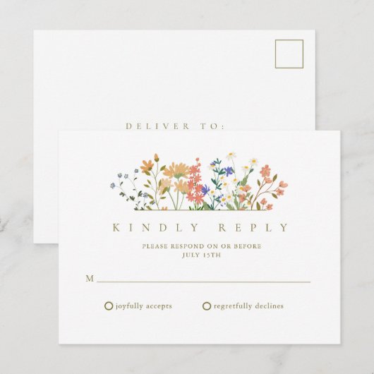 Zomer Wilde Bloem Boho Bruiloft RSVP Briefkaart (Voorkant / Achterkant)