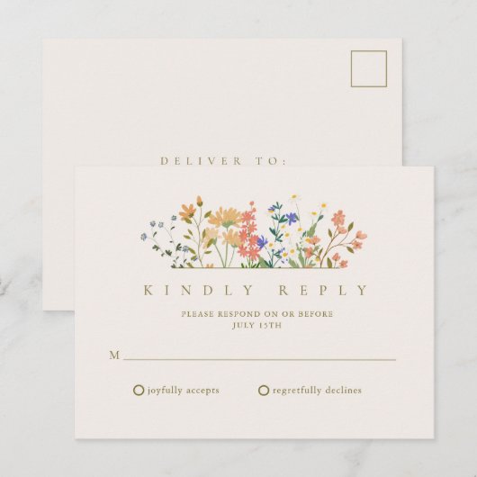 Zomer Wilde Bloem Boho Bruiloft RSVP Briefkaart (Voorkant / Achterkant)