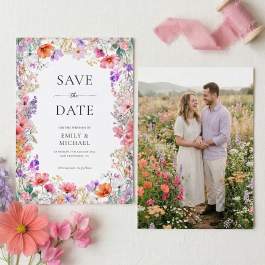 Zomer Wilde Bloem Bruiloft Plat Save The Date Kaar