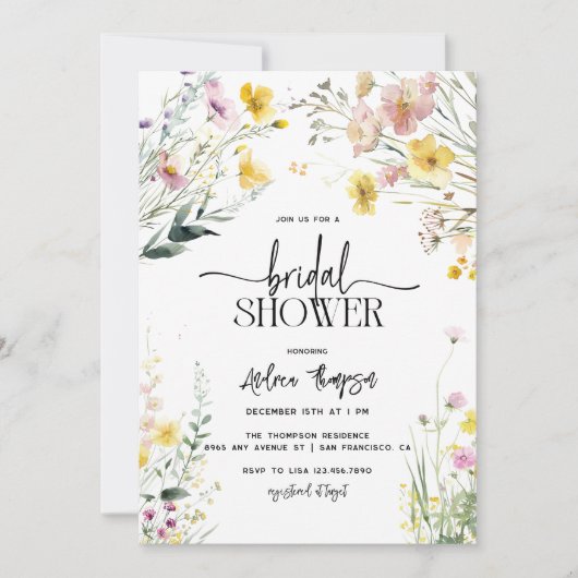 Zomer Wilde Bloem | Elegante Script Bruidsuitnodig Kaart (Voorkant)