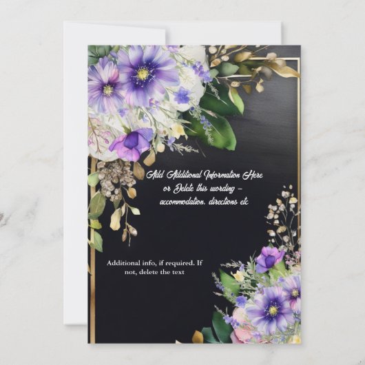 Zomer wilde bloemen elegante zwarte paarse waterve kaart (Achterkant)