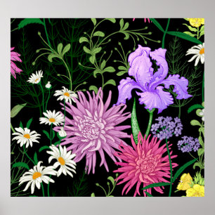 Zomer Wilde Bloemen Naadloze Schets Poster