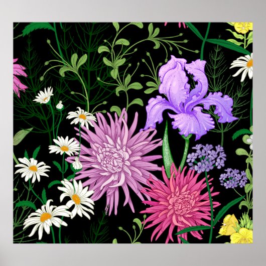 Zomer Wilde Bloemen Naadloze Schets Poster (Voorkant)