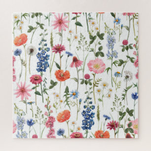 Zomer wilde bloemen, waterverf naadloos patroon. legpuzzel