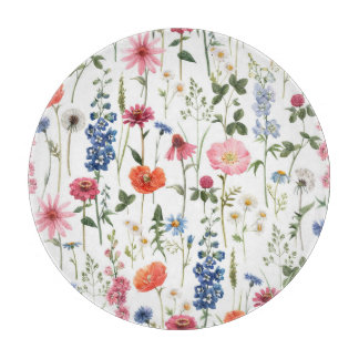 Zomer wilde bloemen, waterverf naadloos patroon. snijplank
