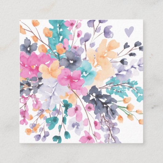 Zomer wilde bloemen waterverf orde dank u vierkante visitekaartje (Achterkant)