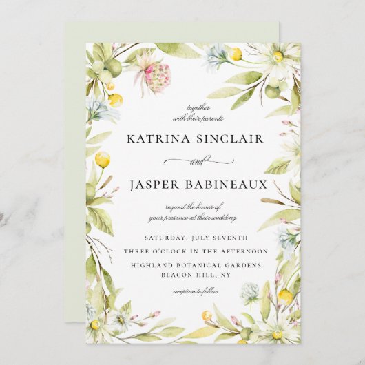 Zomer Wildflower Bloemen Lijst Bruiloft Kaart (Voorkant / Achterkant)