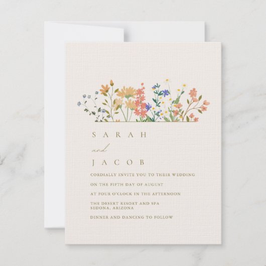 Zomer Wildflower Boho bruiloft Kaart (Voorkant)