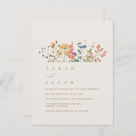 Zomer Wildflower Boho bruiloft Kaart (Voorkant / Achterkant)