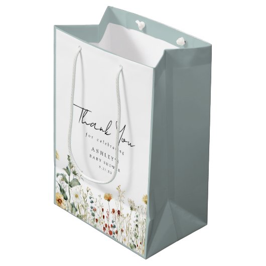Zomer Wildflower Field Baby shower Dank u Medium Cadeauzakje (Voorkant Gekanteld)