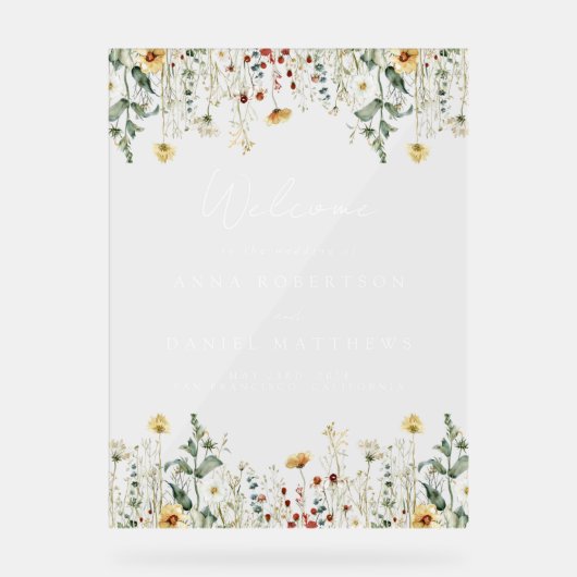 Zomer Wildflower Field Bruiloft Acryl Bord (Voorkant)