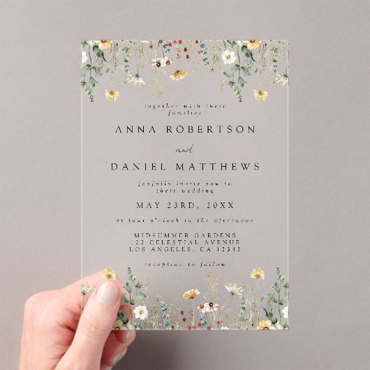 Zomer Wildflower Field Bruiloft Acryl Uitnodigingen (Insitu (Draagbaar))
