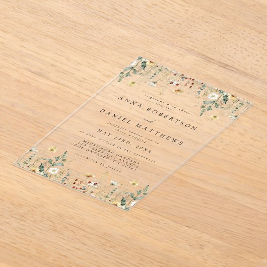 Zomer Wildflower Field Bruiloft Acryl Uitnodigingen (Laagn)