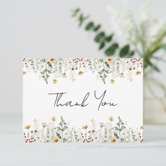 Zomer Wildflower Field Bruiloft Bedankkaart (Staand voorkant)