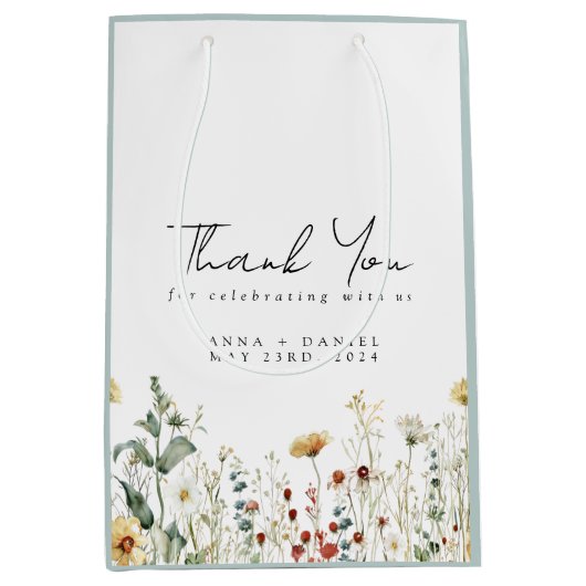 Zomer Wildflower Field bruiloft dank u Medium Cadeauzakje (Voorkant)