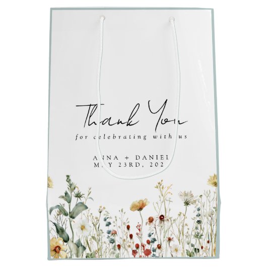 Zomer Wildflower Field bruiloft dank u Medium Cadeauzakje (Achterkant)
