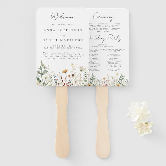 Zomer Wildflower Field Bruiloft Handwaaier (Voorkant en achterkant)