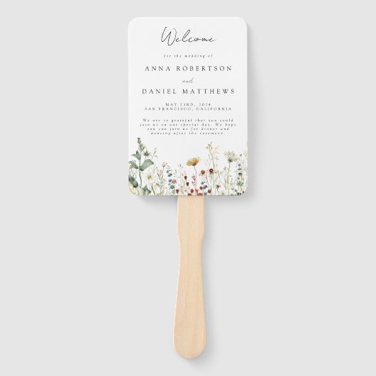 Zomer Wildflower Field Bruiloft Handwaaier (Voorkant)