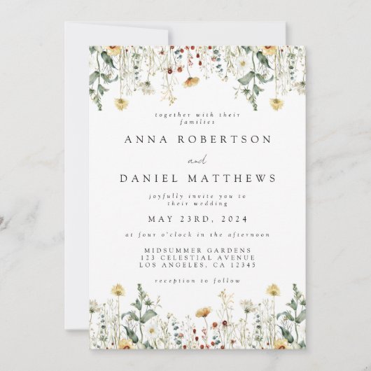 Zomer Wildflower Field Bruiloft Kaart (Voorkant)