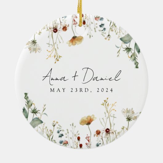 Zomer Wildflower Field Bruiloft Keramisch Ornament (Achterkant)