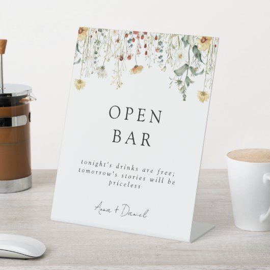Zomer Wildflower Field Bruiloft Open Bar Reclamebord Met Voetstuk (Insitu)