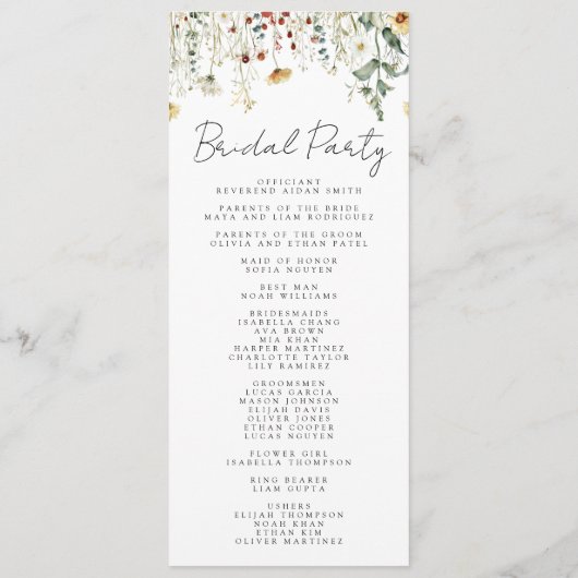 Zomer Wildflower Field Bruiloft Programmakaart (Achterkant)