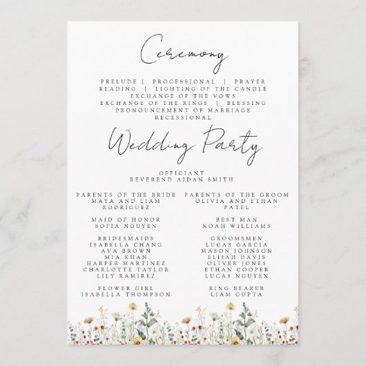 Zomer Wildflower Field Bruiloft Programmakaart (Achterkant)