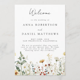 Zomer Wildflower Field Bruiloft Programmakaart