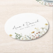 Zomer Wildflower Field Bruiloft Ronde Kartonnen Onderzetter (Gebogen)