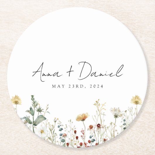 Zomer Wildflower Field Bruiloft Ronde Kartonnen Onderzetter (Voorkant)