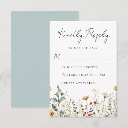 Zomer Wildflower Field Bruiloft RSVP Kaartje (Voorkant / Achterkant)