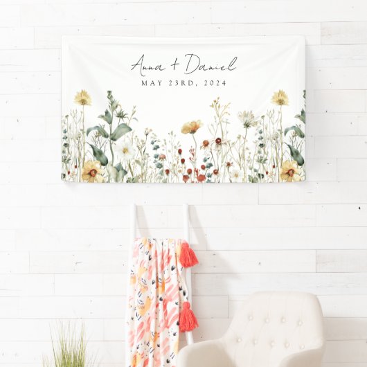 Zomer Wildflower Field Bruiloft Spandoek (Insitu)