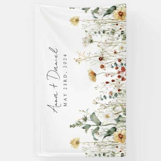 Zomer Wildflower Field Bruiloft Spandoek (Verticaal)