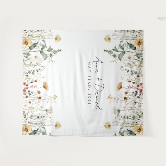 Zomer Wildflower Field Bruiloft Wandkleed (Voorkant (horizontaal))