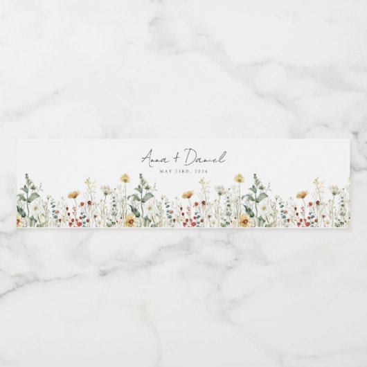 Zomer Wildflower Field Bruiloft Waterfles Etiket (Enkel label)
