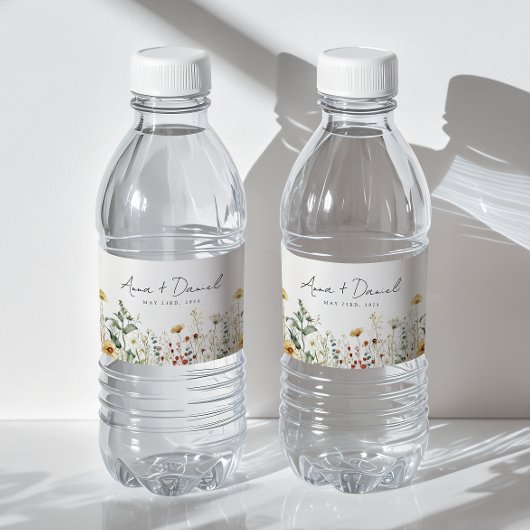 Zomer Wildflower Field Bruiloft Waterfles Etiket