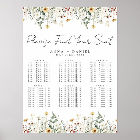 Zomer Wildflower Field Bruiloft Zitkaarten Poster (Voorkant)