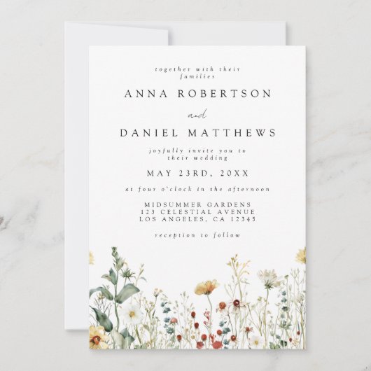 Zomer Wildflower Field Foto bruiloft uitnodiging (Voorkant)