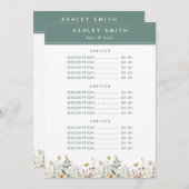 Zomer Wildflower Field Prijs Menu (Voorkant / Achterkant)